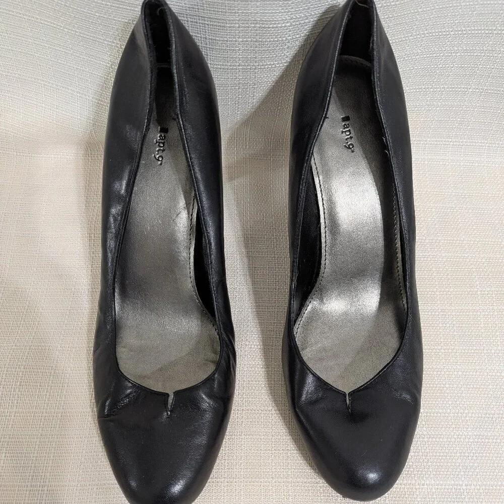 4/$20 Apt.9 Boutique Black Wide Leather Pumps 10W Black Corporate Career office